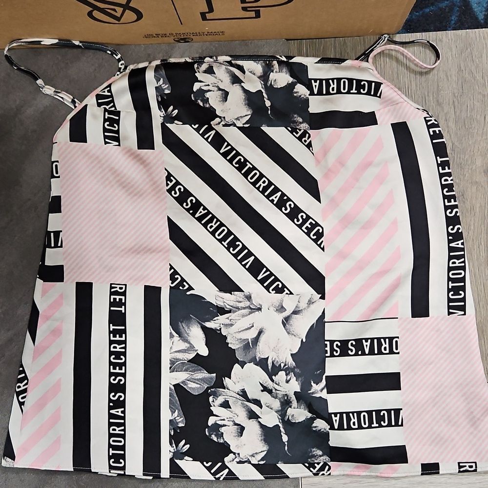 Victoria's Secret Pink and Black Chemise Silky Sleep Top XS